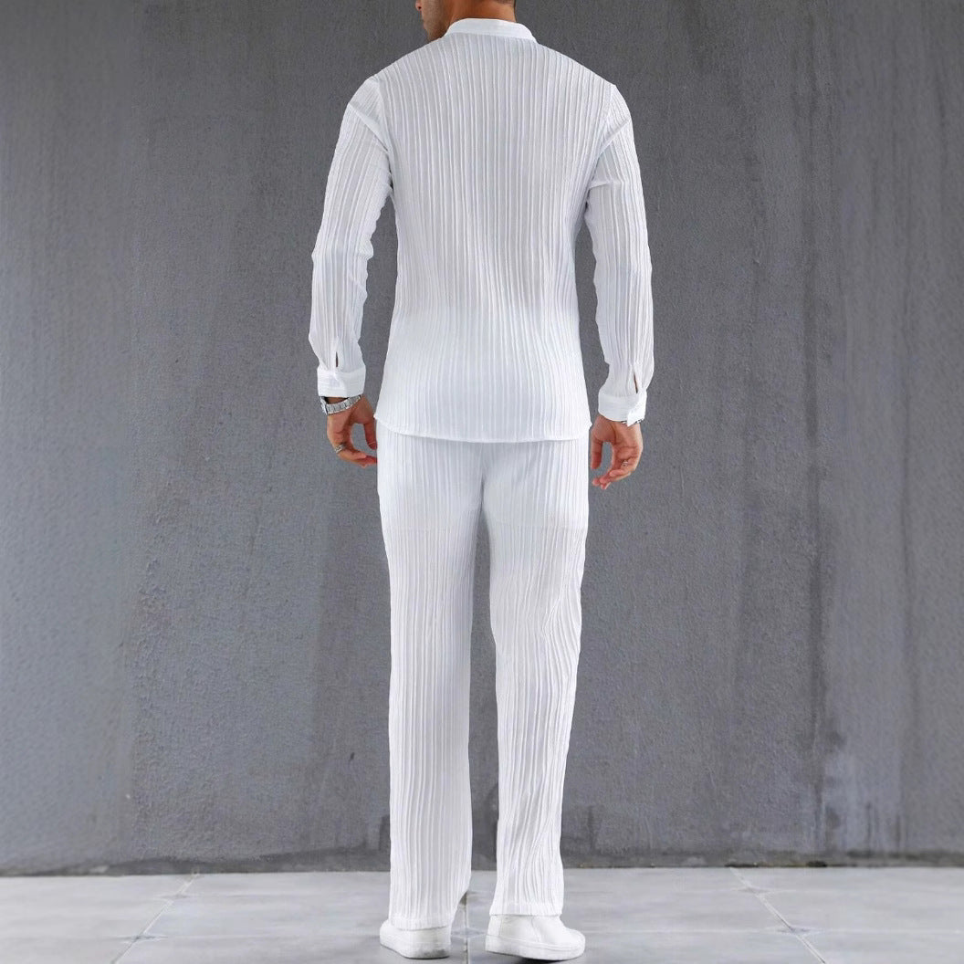 Men's set with shirt and pants – Slim fit – Ribbed texture – Light and breathable