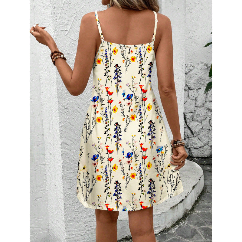 Cotton Floral Adjustable A-Line Mini Dress