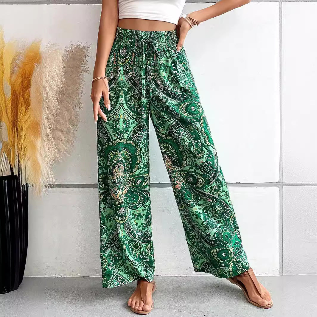 Boho Print Lightweight Relaxed Wide-Leg Pants