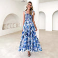Women's Maxi Dress – Light Cotton – Shirred Bodice – Adjustable Straps – Floral Skirt
