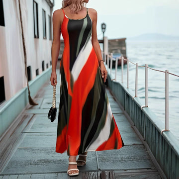 Satin-Like Flowing Bold Print Maxi Dress