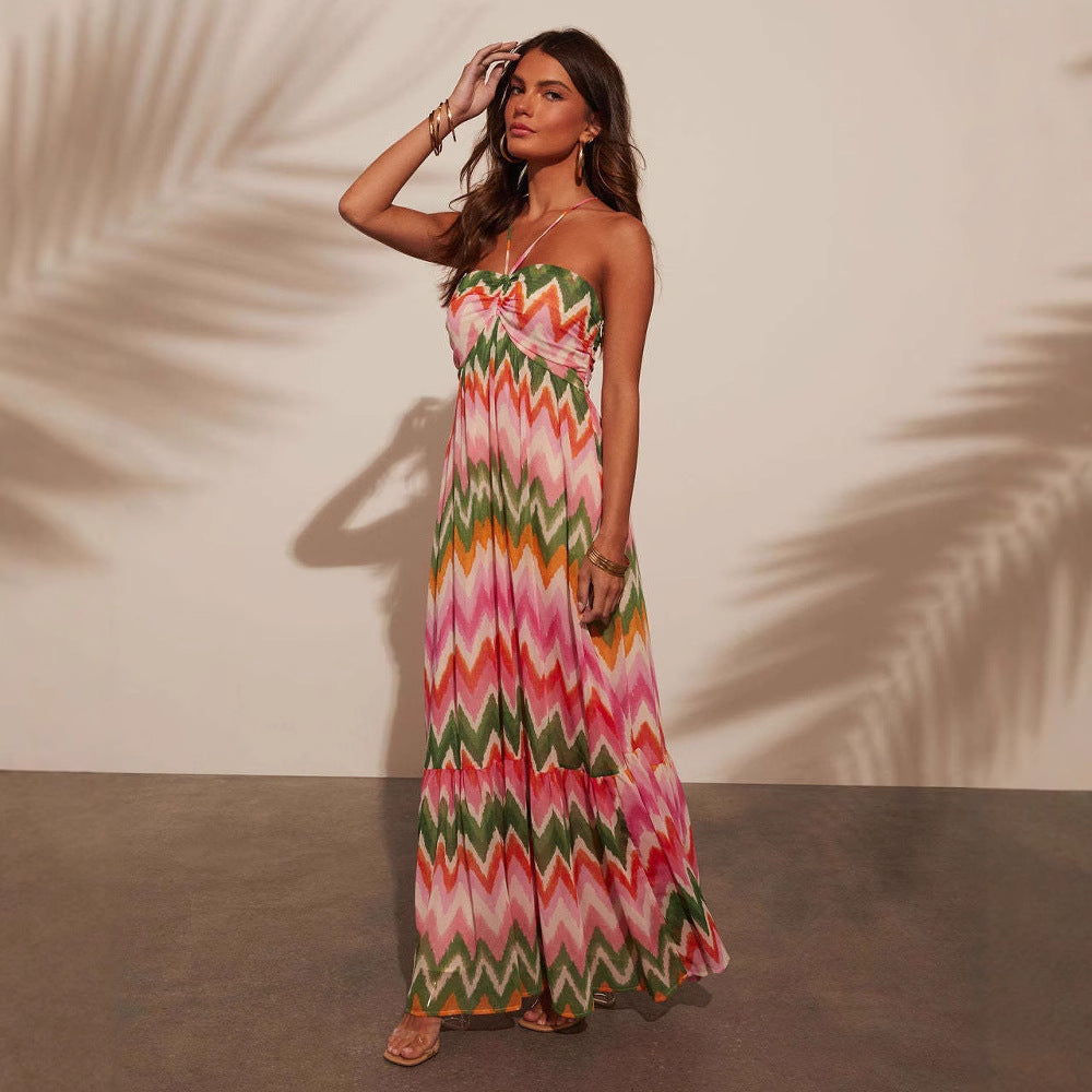 Women's maxi dress – halterneck – light and breathable – ruffled bohemian cut