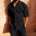 Men's Set – Relaxed Fit – Short-Sleeved Shirt and Shorts in Soft Velvet Texture