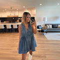 Women's Romper – Denim – Loose Fit – Sleeveless – Laced V-neck – Short Legs
