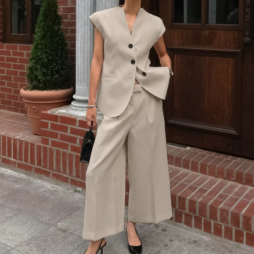 Women's Jumpsuit – Tailored Vest and Wide Trousers – Elegant Comfort Fit