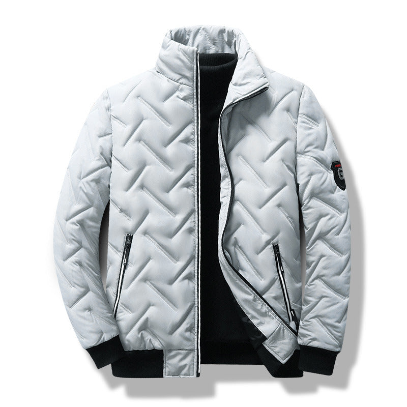 Men's Jacket – Slim Fit – Quilted Chevron Design – Stand Collar – Zipper Pockets