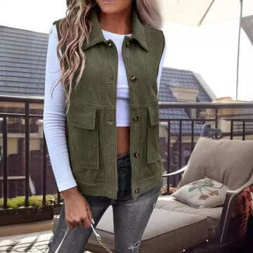 Corduroy Utility Pocket Sleeveless Cardigan Vest