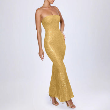 Sequin-Embellished Strapless Slim Fit Evening Dress
