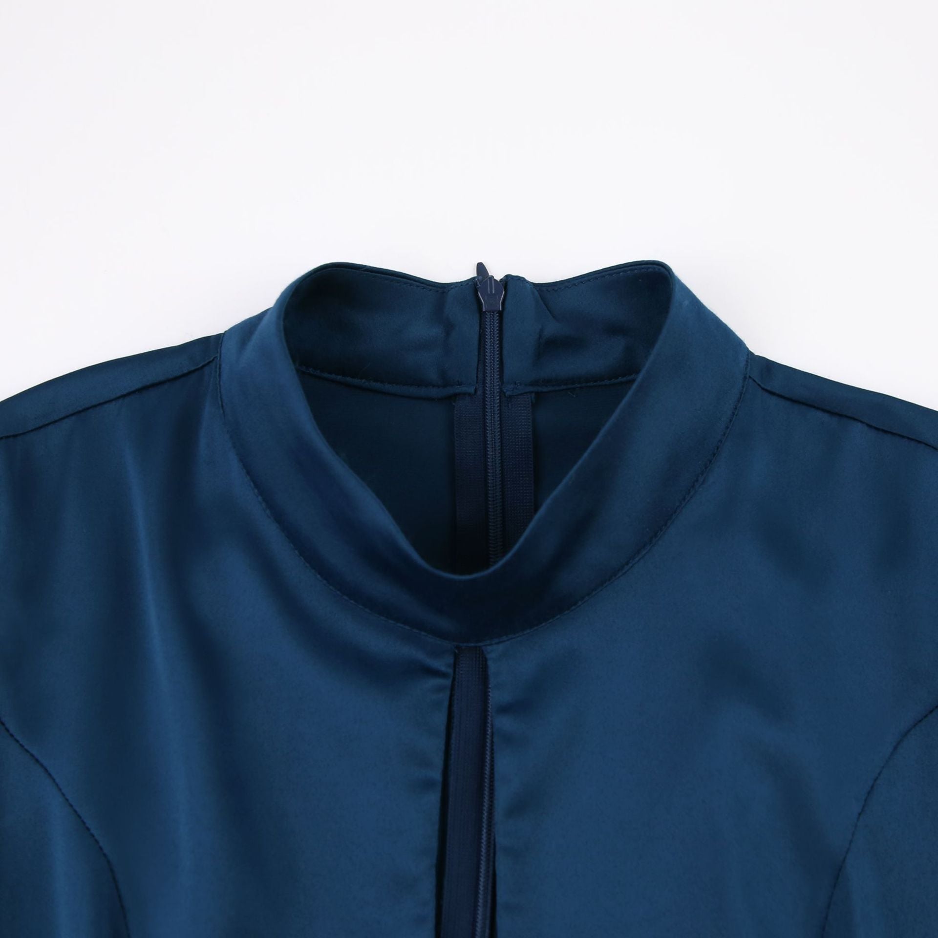 Women's Long Dress – Satin – High Neck – Puff Sleeves – Elegant Loose Fit