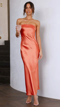 Women's Maxi Dress – Satin – Strapless – Slim Fit – Evening Wear Elegant Style