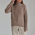Women's Knit Sweater – Wool Blend – Loose Fit – Turtleneck – Raglan Sleeves – Ribbed