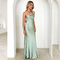 Women's Evening Dress – Slim Fit – Satin Look – Floor-Length – One Shoulder Draped Design