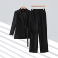Women's Blazer Set – Tailored Fit – Belt at Waist – Wide Trousers – Luxurious Fabric