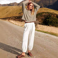 Women's Set – Knit Sweater with Relaxed Fit – Wide Pants with Elastic Waist – Loungewear