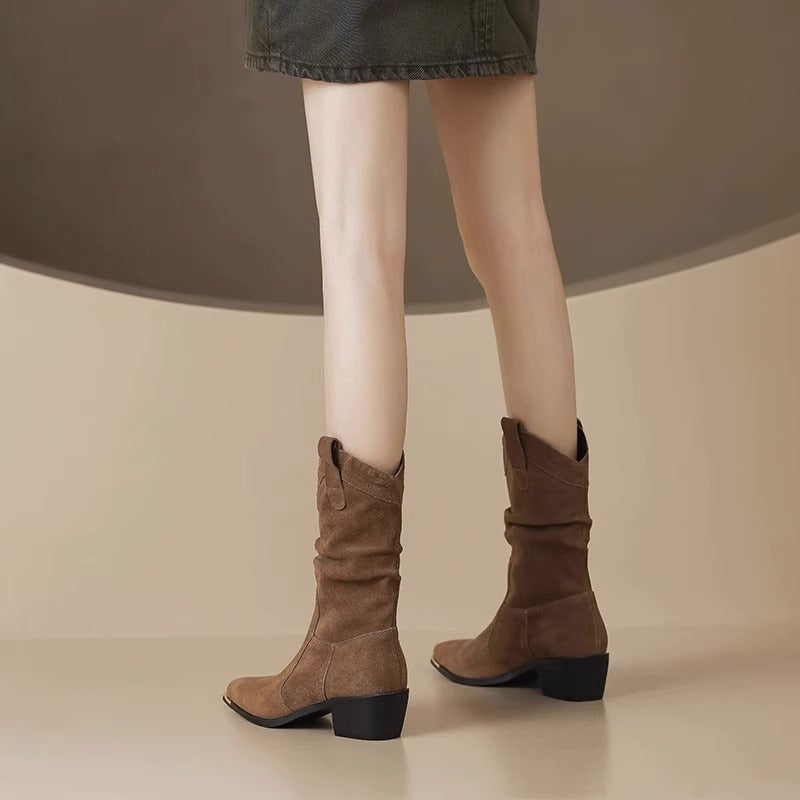 Suede-Like Mid-Calf Pointed Toe Boots