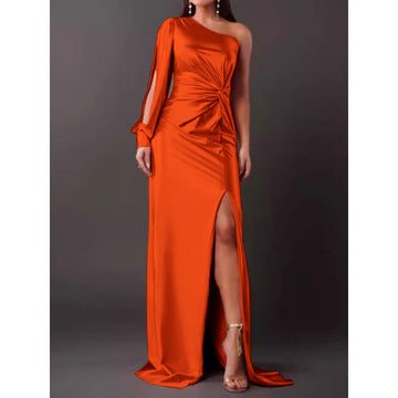Satin Single Shoulder Slim Fit Maxi Dress