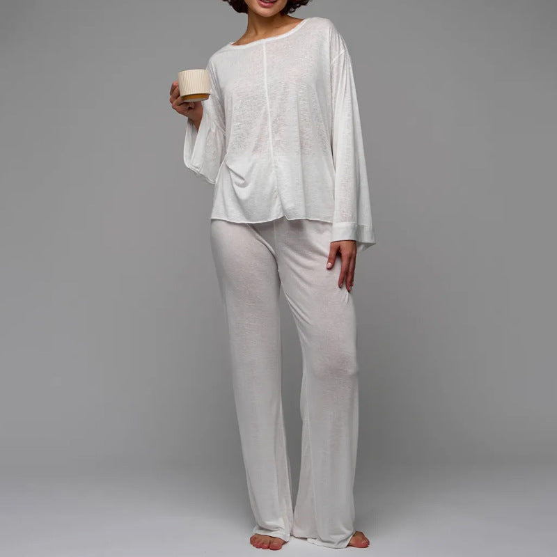 Women's Loungewear Set – Cotton Blend – Relaxed Fit – Long-Sleeved – Full Length Pants