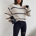 Women's Knit Sweater – Relaxed Fit – Ribbed Texture – Round Neck – Long Sleeved