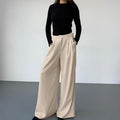 Women's Pants – Wide Legs – High Waist – Pleated Front – Light Woven Fabric