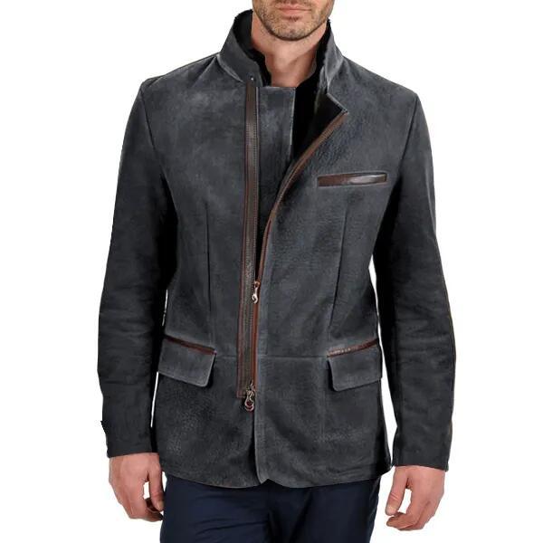 Suede Slim Fit Stand Collar Jacket