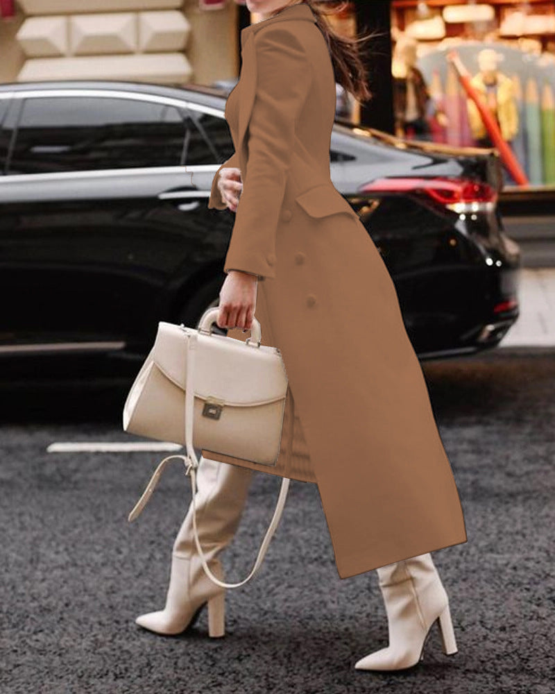 Wool Texture Tailored Fit Long Jacket