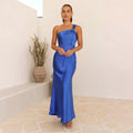 Women's Evening Dress – Satin – Slim Fit – Floor-Length – One Shoulder Elegant Design