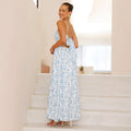 Women's maxi dress – V-neck sleeveless – Floral print – Wide skirt – Bow at the back
