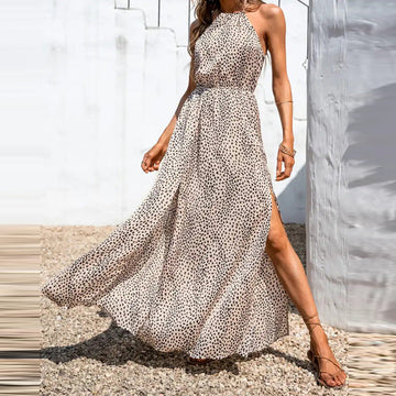 Halterneck Polka Dot A-Line Maxi Dress