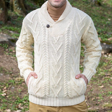 Wool Blend Relaxed Fit Cable Knit Pullover Sweater