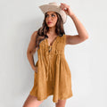 Women's Romper – Denim – Loose Fit – Sleeveless – Laced V-neck – Short Legs
