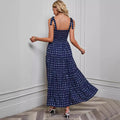 Women's Maxi Dress – Smocked Bodice – Tie Straps – A-line Cut – Tiered Skirt