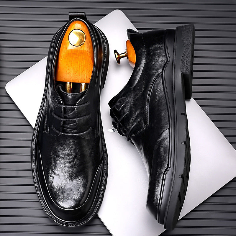 Men's Shoes – Leather Lace-up Shoes – Classic Fit – Round Toe – Durable Sole