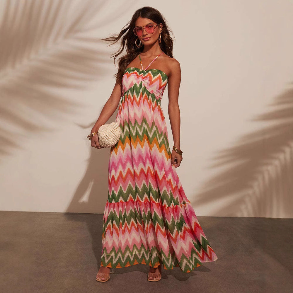 Women's maxi dress – halterneck – light and breathable – ruffled bohemian cut