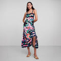 Women's Maxi Dress – Lightweight Material – Floral Print – Wavy Strap and Edge