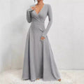 Women dress – Long-sleeved – Fit and flare – Soft knit – Elegant maxi-length