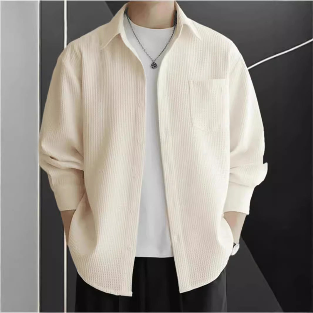 Long Sleeve Waffle Knit Oversized Shirt