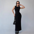 Women's Maxi Dress – Bodycon Fit – Sleeveless – Round Neck – Waistband Elegant Style