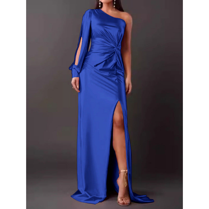 Dress for Women – Maxi Length – Single Shoulder – Satin – Slim Fit – High Slit