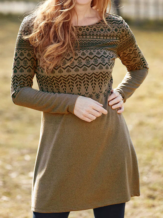 Brushed Ethnic Print Relaxed Fit Dress