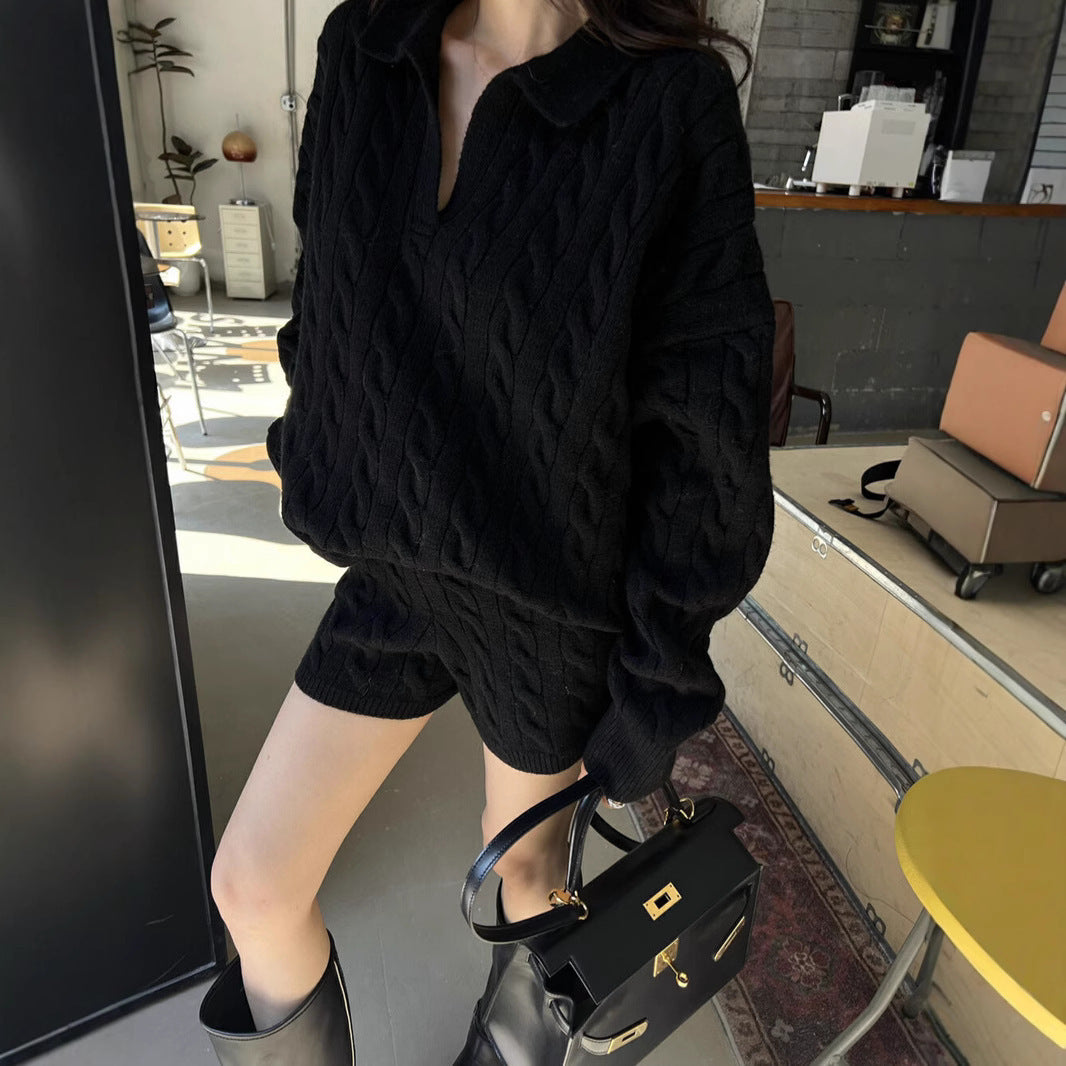 Two-Piece Set Relaxed Fit Cable Knit Wool Blend Pullover