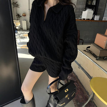 Two-Piece Set Relaxed Fit Cable Knit Wool Blend Pullover