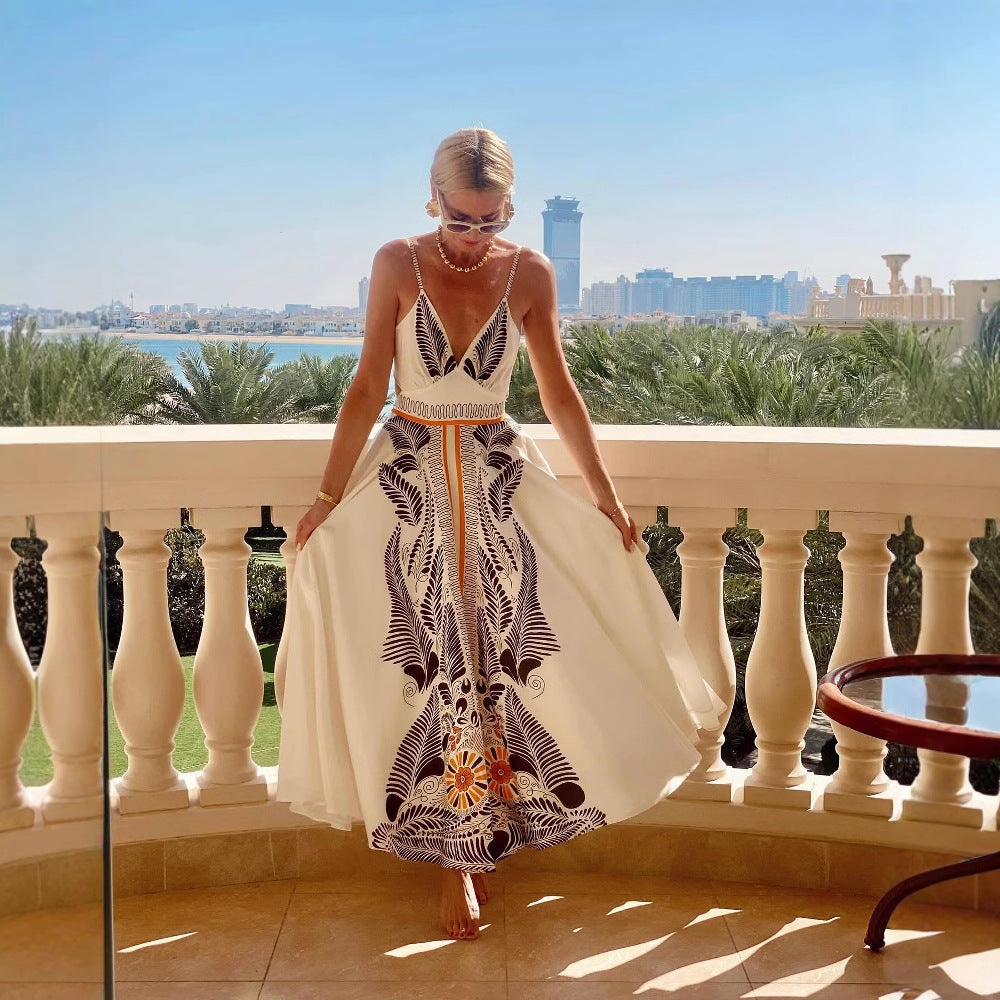 Light Breathable Printed Halterneck Maxi Dress