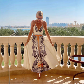 Light Breathable Printed Halterneck Maxi Dress