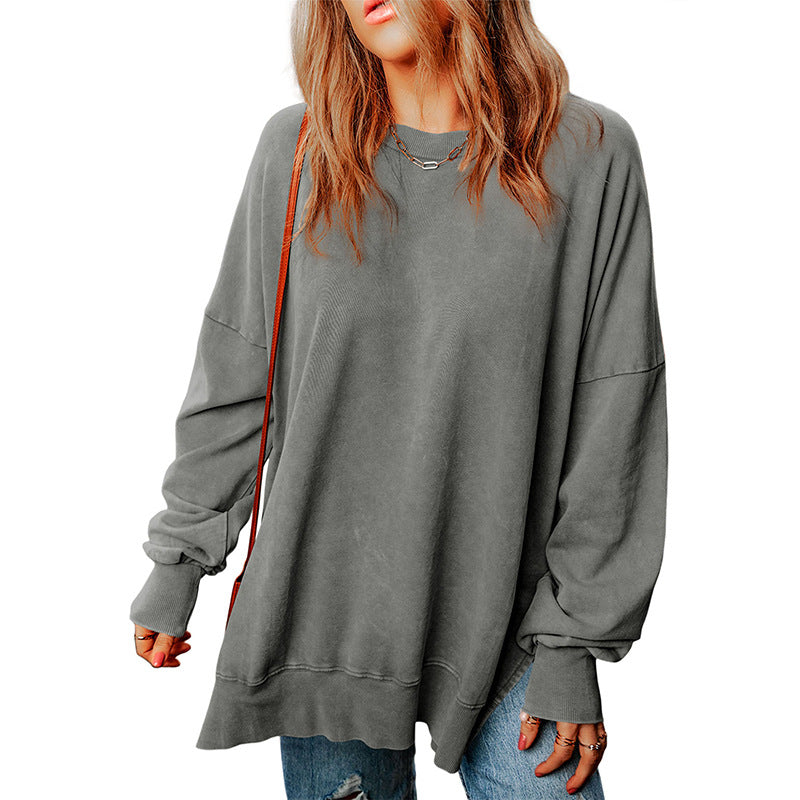 Oversized Drop Shoulder Ribbed Hem Sweatshirt