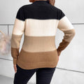 Women's Knit Sweater – Relaxed Fit – Round Neck – Long Sleeves – Color Block Design