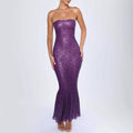 Women's Evening Dress – Strapless – Slim Fit – Floor-Length – Sequin-Embellished Elegance
