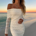 Women's Maxi Dress – Slim Fit – Lace – Off-Shoulder – Long Sleeves – Elegant