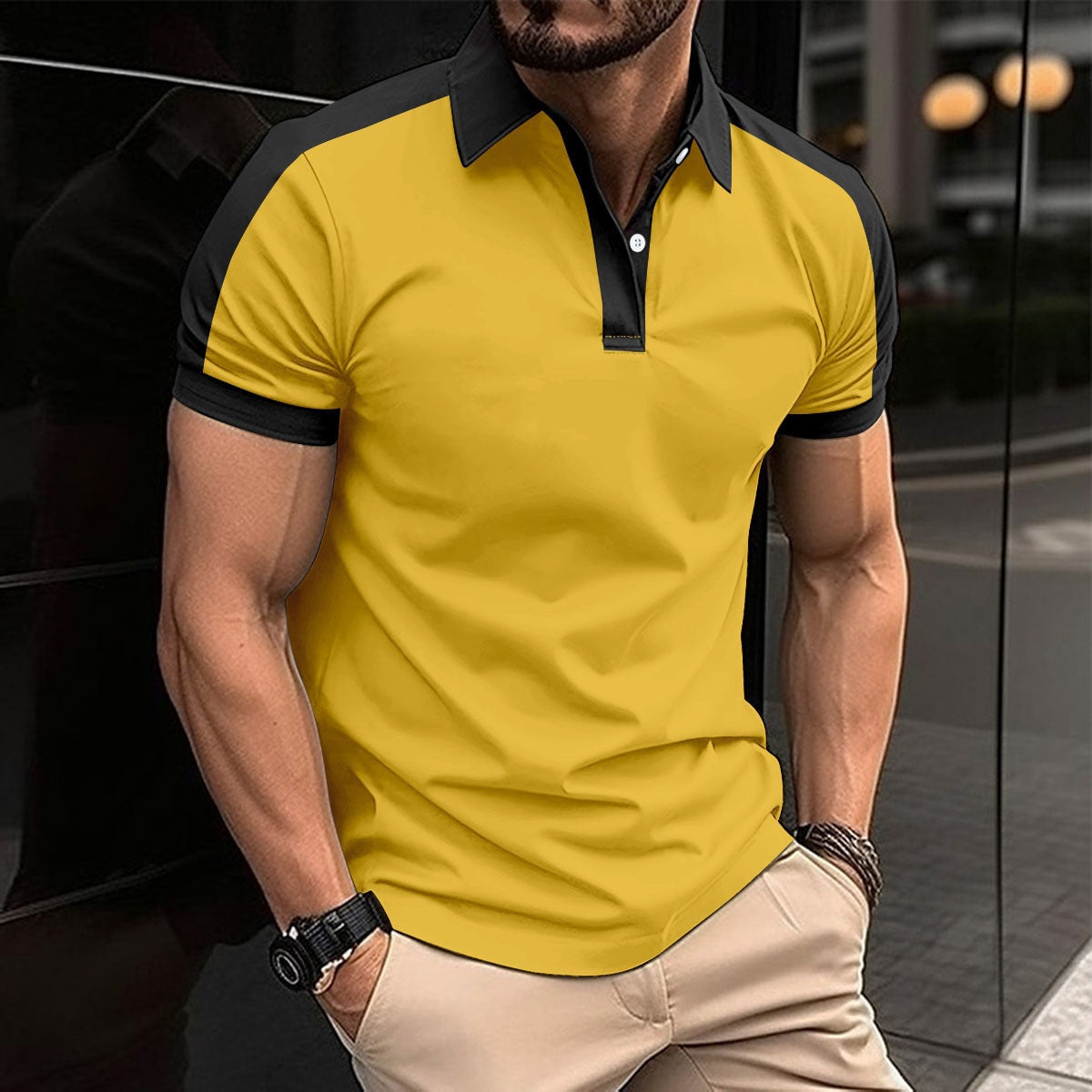 Men's polo shirt – slim fit – cotton with stretch – contrast collar and sleeves