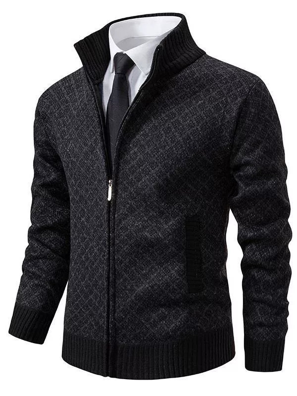 Fitted Wool Zip Front Cardigan Sweater