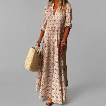 Light Cotton Loose Fit Vintage Pattern Maxi Dress